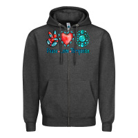 Charcoal Heather Peace Love Turquoise Zipper Hoodie - Jasminsmagicworld