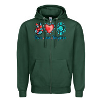 Sports Green Peace Love Turquoise Zipper Hoodie - Jasminsmagicworld