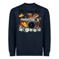 Navy photographer floral butterfly film roll vintage camera Heavyweight Sweatshirt - FaDigitalArtStudio