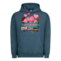 Pigment Midnight Navy Happy Valentine's day turquoise truck Urban Hoodie - HowdyJamesFarm