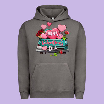 Happy Valentine's Day Turquoise Truck Urban Hoodie Designed By Howdyjamesfarm