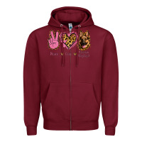 Burgundy Peace Love German Shepherd Zipper Hoodie - Jasminsmagicworld