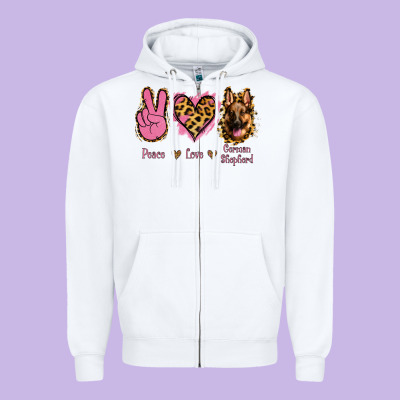 Peace Love German Shepherd Zipper Hoodie Designed By Jasminsmagicworld
