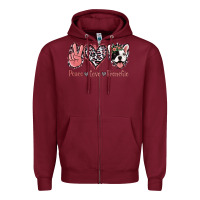 Burgundy Peace Love French Bulldog Zipper Hoodie - Jasminsmagicworld