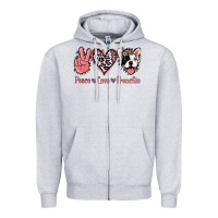 Heather Grey Peace Love French Bulldog Zipper Hoodie - Jasminsmagicworld
