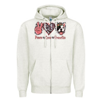 Oatmeal Heather Peace Love French Bulldog Zipper Hoodie - Jasminsmagicworld