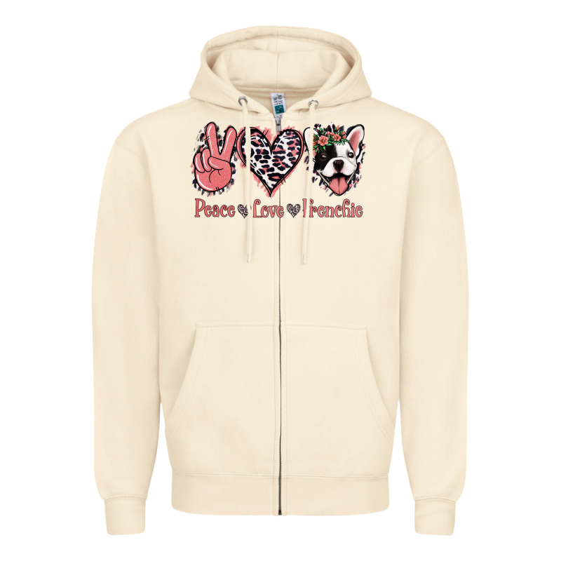 Peace Love French Bulldog Zipper Hoodie by Jasminsmagicworld | Teevron