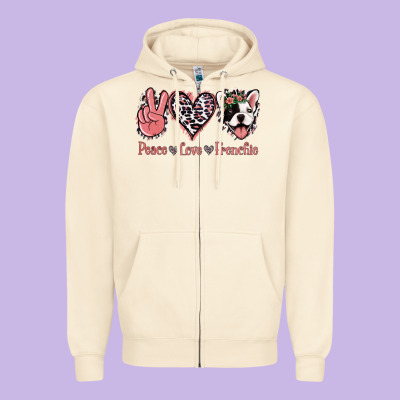 Peace Love French Bulldog Zipper Hoodie Designed By Jasminsmagicworld
