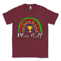 Burgundy Play Ball Football Rainbow Classic Tee - CowhideDigitalArt