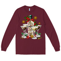 Burgundy Christmas martini  and martini bottle Long Sleeve Tee - AdoDesignShop