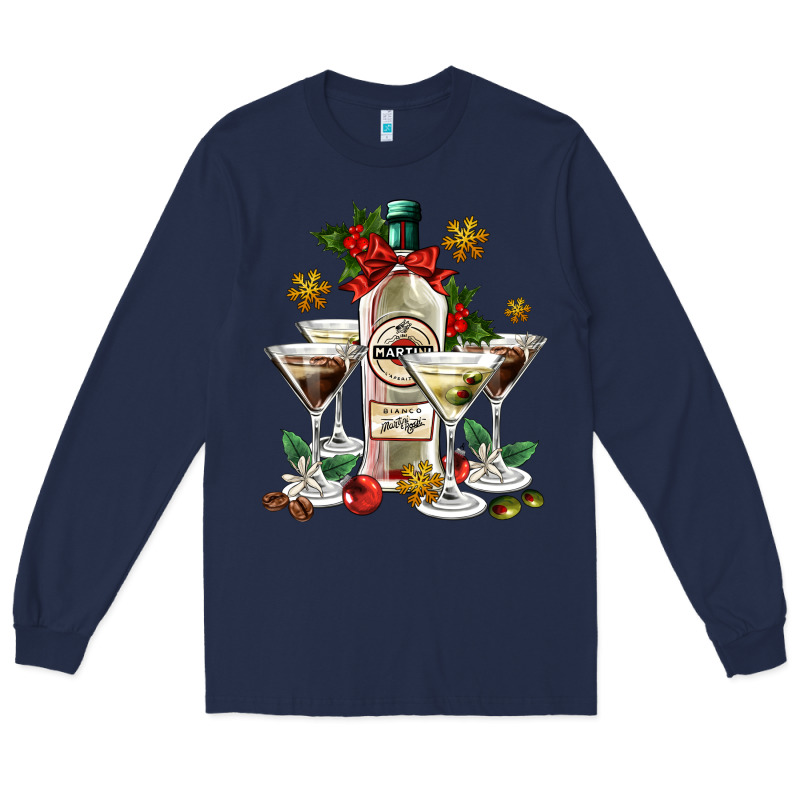 Christmas Martini  And Martini Bottle Long Sleeve Tee by AdoDesignShop | Teevron