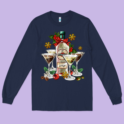 Christmas Martini  And Martini Bottle Long Sleeve Tee Designed By Adodesignshop
