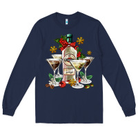 Navy Christmas martini  and martini bottle Long Sleeve Tee - AdoDesignShop