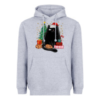 Heather Grey christmas black cat Heavyweight Hoodie - MaliasSmallBusiness