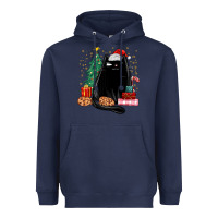 Navy christmas black cat Heavyweight Hoodie - MaliasSmallBusiness