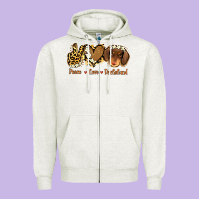 Peace Love Dachshund Zipper Hoodie Designed By Jasminsmagicworld
