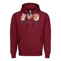 Burgundy Peace Love Corgi Zipper Hoodie - Jasminsmagicworld
