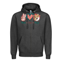 Charcoal Heather Peace Love Corgi Zipper Hoodie - Jasminsmagicworld