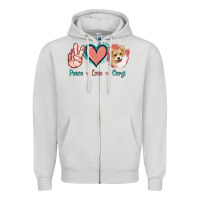 Dove Grey Peace Love Corgi Zipper Hoodie - Jasminsmagicworld