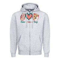 Heather Grey Peace Love Corgi Zipper Hoodie - Jasminsmagicworld