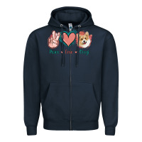 Navy Peace Love Corgi Zipper Hoodie - Jasminsmagicworld