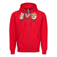 Red Peace Love Corgi Zipper Hoodie - Jasminsmagicworld