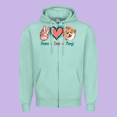 Peace Love Corgi Zipper Hoodie Designed By Jasminsmagicworld