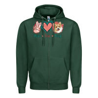 Sports Green Peace Love Corgi Zipper Hoodie - Jasminsmagicworld