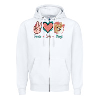 White Peace Love Corgi Zipper Hoodie - Jasminsmagicworld