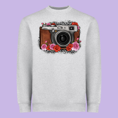 Rose Grey Leopard Vintage Camera Heavyweight Sweatshirt Designed By Fadigitalartstudio