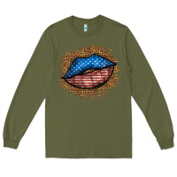 Army Green western 4 of july lips Long Sleeve Tee - BundleAndBundleShop