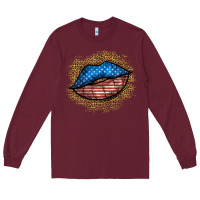 Burgundy western 4 of july lips Long Sleeve Tee - BundleAndBundleShop