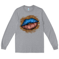 Heather Grey western 4 of july lips Long Sleeve Tee - BundleAndBundleShop