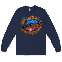 Navy western 4 of july lips Long Sleeve Tee - BundleAndBundleShop