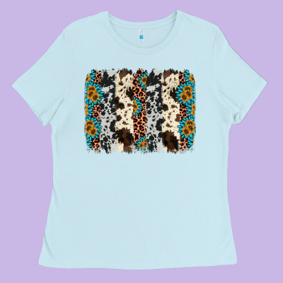 Cowhide Leopard Gemstone Brushstroke Ladies Tee Designed By Adodesignshop