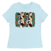 Baby Blue cowhide leopard gemstone brushstroke Ladies Tee - AdoDesignShop