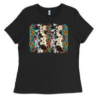 Black cowhide leopard gemstone brushstroke Ladies Tee - AdoDesignShop