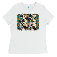White cowhide leopard gemstone brushstroke Ladies Tee - AdoDesignShop