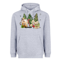 Heather Grey christmas coffee and book Heavyweight Hoodie - MaliasSmallBusiness