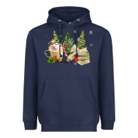 Navy christmas coffee and book Heavyweight Hoodie - MaliasSmallBusiness