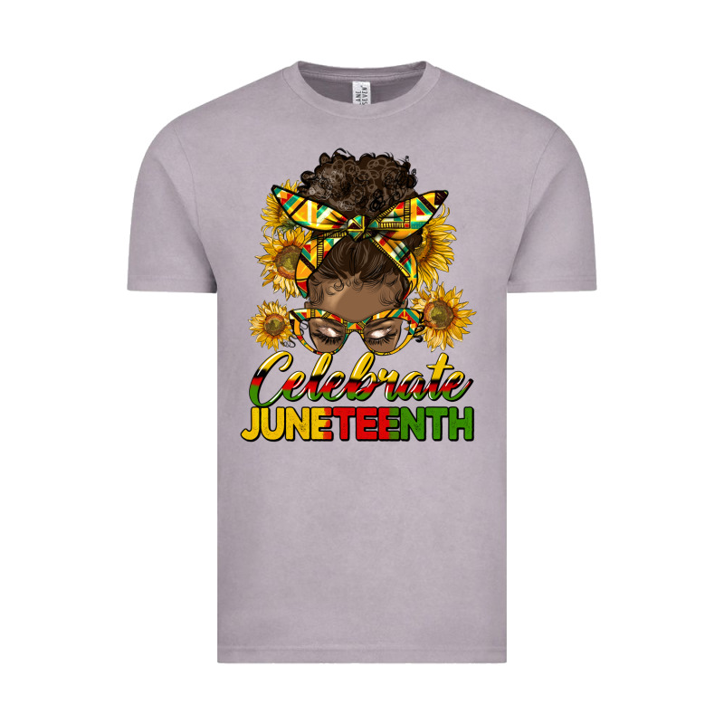 Celebrate Juneteenth Black Woman Bun Vintage Tee by HRA Design Shop | Teevron