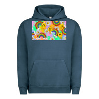 Pigment Midnight Navy smile faces and rainbow and daisys Urban Hoodie - TumblerDesignByShophia