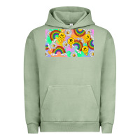 Pigment Oil Green smile faces and rainbow and daisys Urban Hoodie - TumblerDesignByShophia