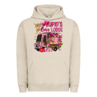 Pigment French Oak Cupid's love lodge with truck Valentine's Day Urban Hoodie - HowdyJamesFarm
