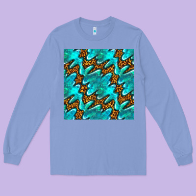 Turquoise Leopard Seamless Pattern Long Sleeve Tee Designed By Bundleandbundleshop