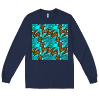 Navy turquoise leopard seamless pattern Long Sleeve Tee - BundleAndBundleShop