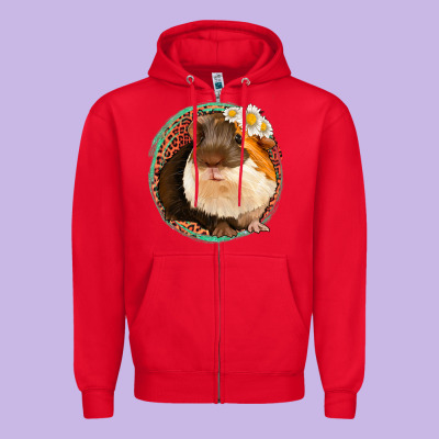 Floral Leopard Guinea Pigs Zipper Hoodie Designed By Jasminsmagicworld