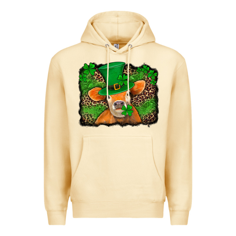 St Patricks Orange Cow With Leopard Background Premium Hoodie by Jasminsmagicworld | Teevron