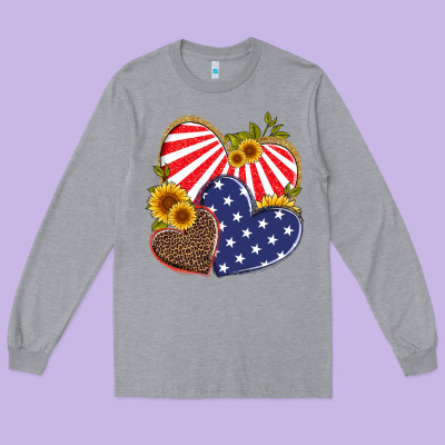 America Heart And Sunflower Long Sleeve Tee Designed By Artiststas