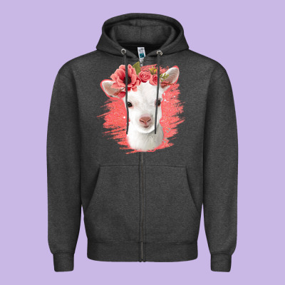Floral Baby Goat Zipper Hoodie Designed By Jasminsmagicworld